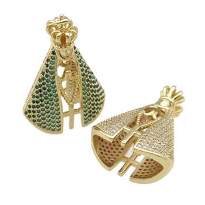 copper empress charm pendant paved green zircon, gold plated, approx 10mm, 22-31mm