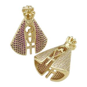 copper empress charm pendant paved hotpink zircon, gold plated, approx 10mm, 22-31mm