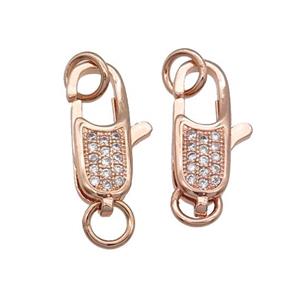 copper Lobster Clasp paved zircon, rose gold, approx 9-27mm