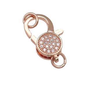 copper Lobster Clasp paved zircon, rose gold, approx 9-18mm