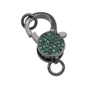 copper Lobster Clasp paved green zircon, black plated, approx 9-18mm