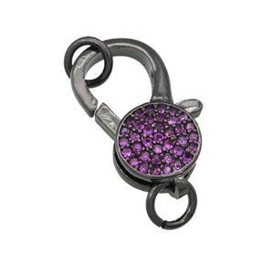 copper Lobster Clasp paved hotpink zircon, black plated, approx 9-18mm