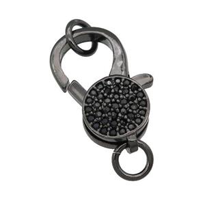 copper Lobster Clasp paved zircon, black plated, approx 9-18mm