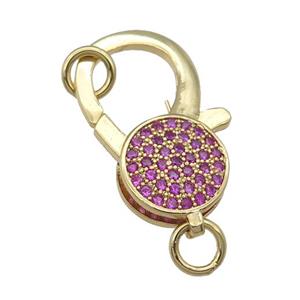 copper Lobster Clasp paved hotpink zircon, gold plated, approx 9-18mm