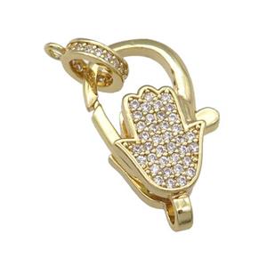 copper Lobster Clasp paved zircon, hand, gold plated, approx 10-20mm