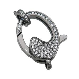 copper Lobster Clasp paved zircon, black plated, approx 16-22mm