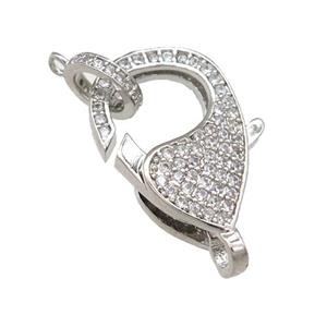 copper Lobster Clasp paved zircon, platinum plated, approx 12-19mm