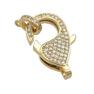 copper Lobster Clasp paved zircon, gold plated, approx 12-19mm