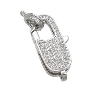 copper Lobster Clasp paved zircon, platinum plated, approx 9-22mm
