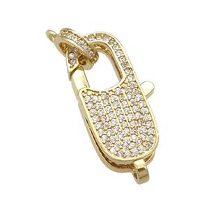 copper Lobster Clasp paved zircon, gold plated, approx 9-22mm