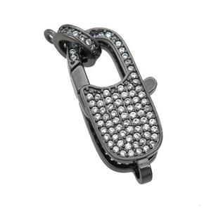 copper Lobster Clasp paved zircon, black plated, approx 9-22mm