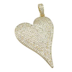 copper Heart pendant paved zircon, gold plated, approx 30-40mm