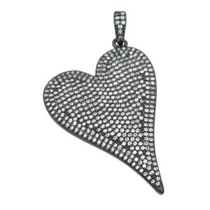 copper Heart pendant paved zircon, black plated, approx 30-40mm