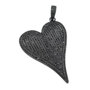 copper Heart pendant paved zircon, black plated, approx 30-40mm