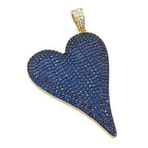 copper Heart pendant paved blue zircon, gold plated, approx 30-40mm