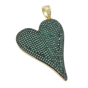 copper Heart pendant paved green zircon, gold plated, approx 30-40mm