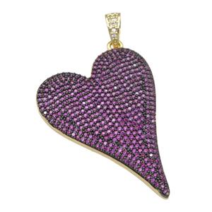 copper Heart pendant paved hotpink zircon, gold plated, approx 30-40mm