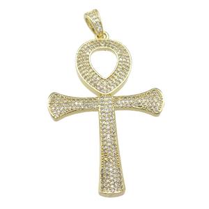 Copper Ankh Cross Pendant Pave Zircon Gold Plated, approx 32-48mm