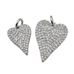 copper Heart pendant pave zircon, platinum plated, approx 15-20mm