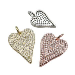 copper Heart pendant pave zircon, mixed, approx 11-15.5mm
