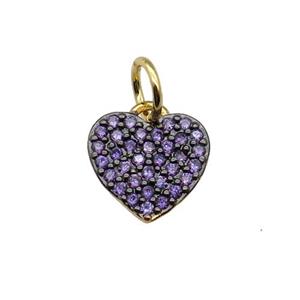 copper Heart pendant pave purple zircon, black plated, approx 9mm