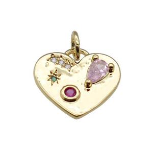 copper Heart pendant pave zircon, gold plated, approx 14.5mm