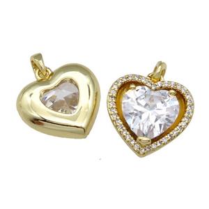 copper Heart pendant pave zircon, gold plated, approx 15mm