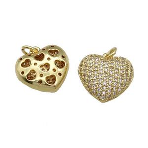 copper Heart pendant pave zircon, gold plated, approx 15.5mm