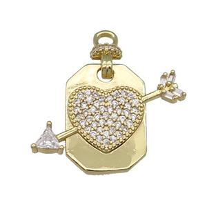 copper Cupid pendant pave zircon, heart, gold plated, approx 20-26mm
