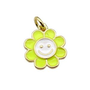 copper sunflower pendant with yellow enamel, happyface, gold plated, approx 13.5mm