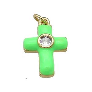 copper Cross pendant pave zircon with mintgreen enamel, gold plated, approx 14-18mm