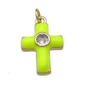 copper Cross pendant pave zircon with yellow enamel, gold plated, approx 14-18mm