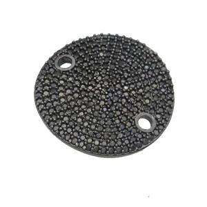 copper circle connector pave zircon, black plated, approx 24mm dia