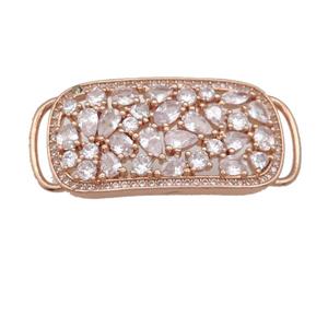 copper rectangle connector pave zircon, rose gold, approx 18-40mm