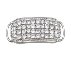 copper rectangle connector pave zircon, platinum plated, approx 18-40mm