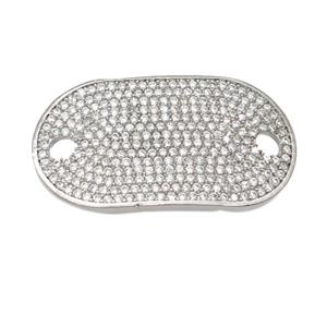 copper oval connector pave zircon, platinum plated, approx 18-31mm