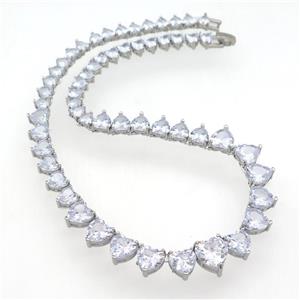 copper Necklace pave zircon, platinum plated, approx 6-12mm, 42cm length