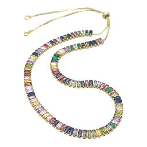 copper Necklace pave multicolor zircon, adjustable, gold plated, approx 6mm, 29-46cm length