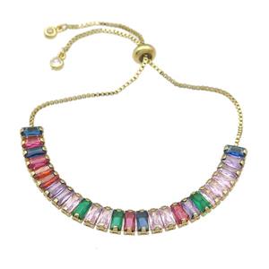 copper Bracelet pave multicolor zircon, adjustable, gold plated, approx 7mm, 9-23cm length
