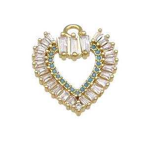 copper heart pendant pave zircon, gold plated, approx 17-18mm