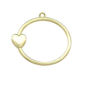 copper circle heart pendant pave zircon, gold plated, approx 26mm