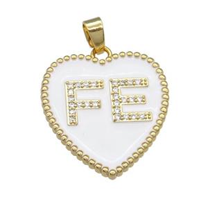 copper Heart pendant pave zircon with white enamel, gold plated, approx 23-25mm