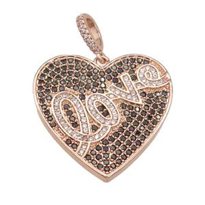 copper Heart pendant pave zircon, LOVE, rose gold, approx 28mm