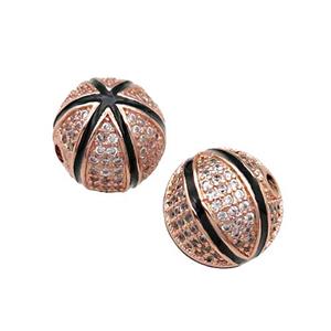 round copper Beads paved zircon, rose gold, approx 12mm dia