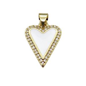 copper Heart pendant pave zircon with white enamel, gold plated, approx 13-16mm