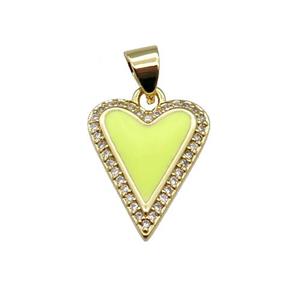 copper Heart pendant pave zircon with yellow enamel, gold plated, approx 13-16mm