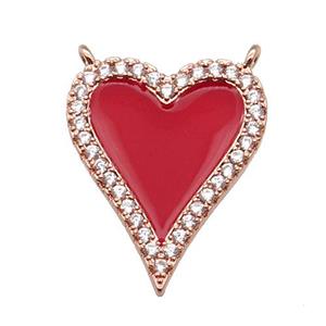 copper Heart pendant pave zircon with red enamel, rose gold, approx 20-24mm