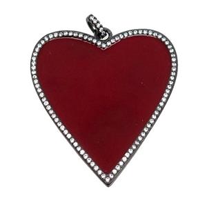 copper Heart pendant pave zircon with red enamel, black plated, approx 38-43mm