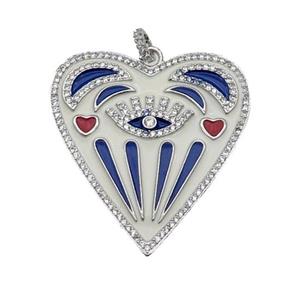 copper Heart pendant pave zircon with blue enamel, platinum plated, approx 38-43mm