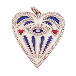 copper Heart pendant pave zircon with blue enamel, roe gold, approx 38-43mm